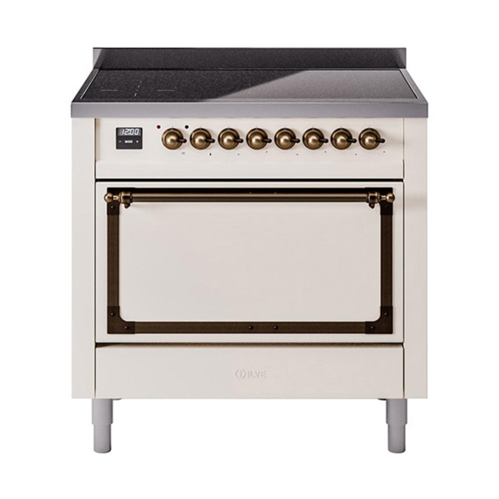 ILVE UNI366QNMPAWB Nostalgie II Noblesse 36 inch Induction Range (Solid Door, Antique White, Burnished)