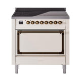 ILVE UNI366QNMPAWB Nostalgie II Noblesse 36 inch Induction Range (Solid Door, Antique White, Burnished)