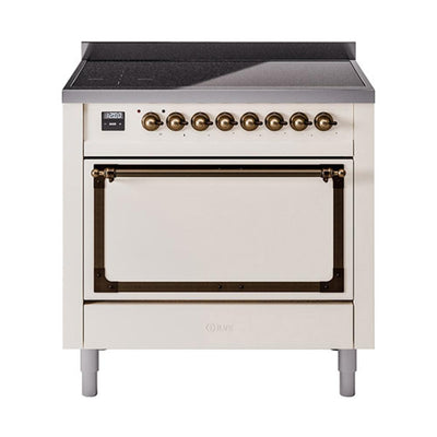 ILVE UNI366QNMPAWB Nostalgie II Noblesse 36 inch Induction Range (Solid Door, Antique White, Burnished)