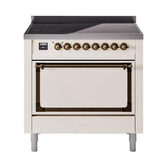 ILVE UNI366QNMPAWB Nostalgie II Noblesse 36 inch Induction Range (Solid Door, Antique White, Burnished)