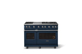 48"W. Sealed Burner Gas Range (Burner: 6g, Finish: Slate Blue, Trim: Polished Chrome, Fuel: Natural Gas)