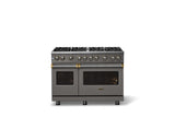 48"W. Sealed Burner Gas Range (Burner: 8b, Finish: Damascus Gray, Trim: Brushed Brass, Fuel: Propane)