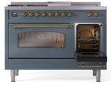 Nostalgie II 48 Inch Dual Fuel Natural Gas Freestanding Range in Blue Grey with Brass Trim