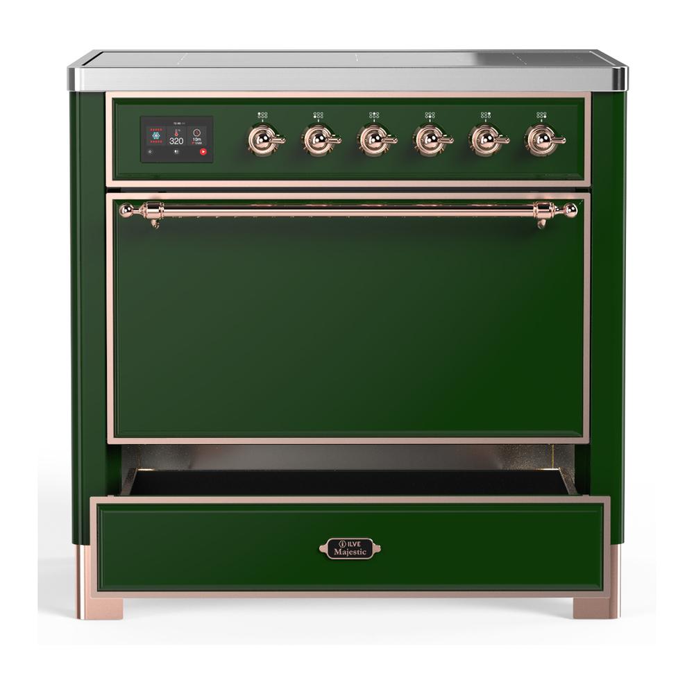 ILVE UMIB36QNR3EGP Majestic III 36 inch Induction Range with 6 Elements, 3.5 cu. ft. Total Oven Capacity (Solid Door, Emerald Green, Copper)