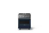 30"W. Open Burner Gas Range (Finish: Slate Blue, Trim: Brushed Brass, Fuel: Natural Gas)