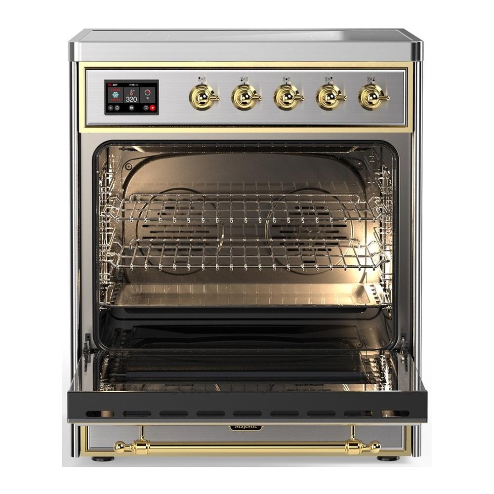 ILVE UMIB30QNR3SSG Majestic III 30 inch Induction Range with 4 Elements, 4 cu. ft. Oven Capacity (Solid Door, Stainless Steel, Brass)
