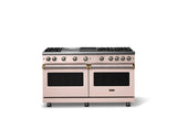 60"W. Sealed Burner Gas Range (Finish: Blush, Trim: Brushed Brass, Fuel: Natural Gas)