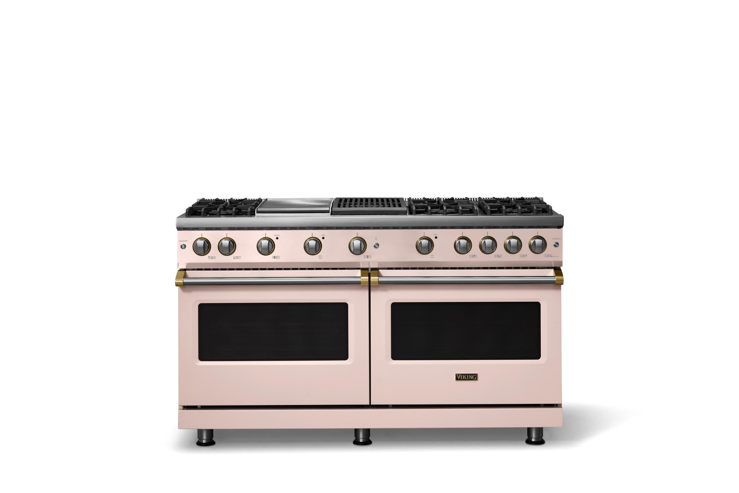 60"W. Sealed Burner Gas Range (Finish: Blush, Trim: Brushed Brass, Fuel: Propane)
