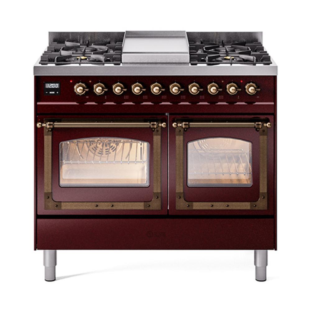 ILVE UND40FNMPBUBLP Nostalgie II Noblesse 40 inch Dual Fuel Range (Liquid Propane, Triple Glass Door, Burgundy, Burnished)