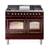 ILVE UND40FNMPBUBLP Nostalgie II Noblesse 40 inch Dual Fuel Range (Liquid Propane, Triple Glass Door, Burgundy, Burnished)