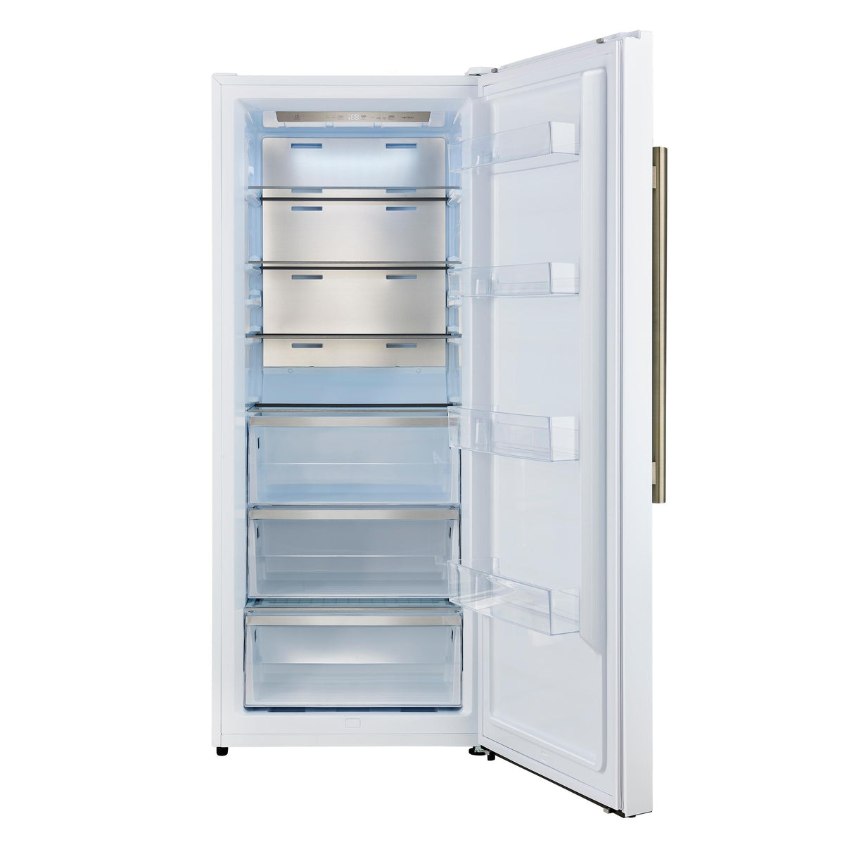 Forno Maderno 28-Inch Built-In Convertible Refrigerator in White with Antique Brass Handle, 13.6 cu.ft. Right Swing with Decorative Trim - 32-Inch Wide