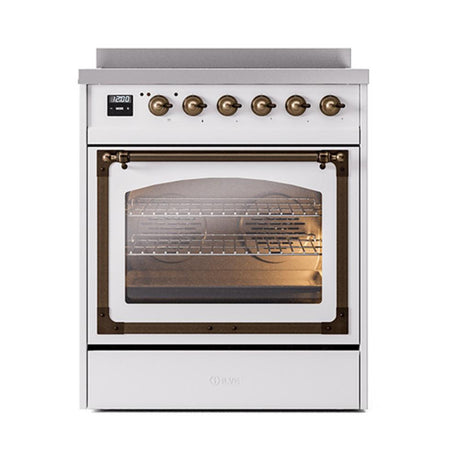 ILVE UNI304NMPWHB Nostalgie II Noblesse 30 inch Induction Range (Triple Glass Door, White, Burnished)