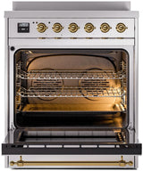 Nostalgie II 30 Inch Electric Freestanding Range in Stainless Steel with Brass Trim