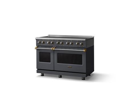 48"W. Induction Range (Finish: Cast Black, Trim: Brushed Brass)