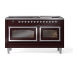 ILVE UN60FNMPBUC Nostalgie II Noblesse 60 inch Dual Fuel Range (9 Sealed Burners + Griddle, Natural Gas, Triple Glass Door, Burgundy, Chrome)