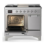 ILVE UMD40FQNR3SSC Majestic III 40 inch Dual Fuel Range with 6 Burners and Griddle, Dual Function Burner up to 25,000 BTU (Natural Gas, Solid Door, Stainless Steel, Chrome)