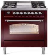 Nostalgie II 36 Inch Dual Fuel Natural Gas Freestanding Range in Burgundy with Chrome Trim