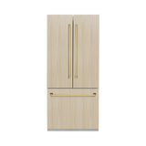 ZLINE Autograph Edition 36 in. 19.6 cu. ft. Panel Ready French Door Built-In Bottom Freezer Refrigerator with Water Dispenser and Ice Maker with Graphite Gray Interior and Polished Gold Accents (GRBIVZ-36-G)
