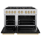 ZLINE Autograph Edition 48 in. 6.7 cu. ft. Classic Double Oven Gas Range with 8 Burner Cooktop in Stainless Steel with Black Matte Doors and Champagne Bronze Accents (CGRZ-BLM-48-CB)