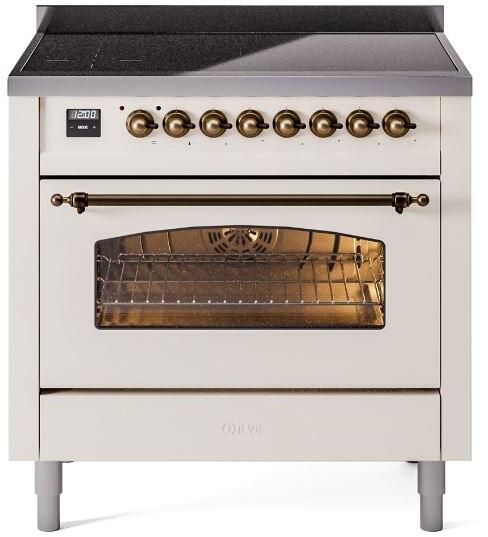 Nostalgie II 36 Inch Electric Freestanding Range in Antique White with Bronze Trim