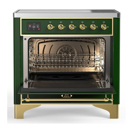 ILVE UMIB36NR3EGG Majestic III 36 inch Induction Range with 6 Elements, 3.5 cu. ft. Total Oven Capacity (Triple Glass Door, Emerald Green, Brass)