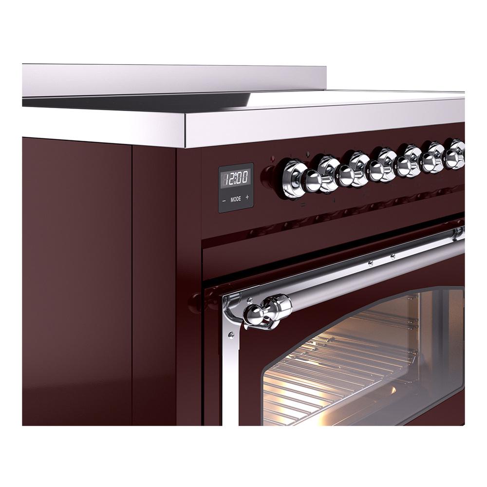 ILVE UNI486NMPBUC Nostalgie II Noblesse 48 inch Induction Range (Triple Glass Door, Burgundy, Chrome)