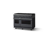 48"W. Dual Fuel Range (Burner: 8b, Finish: Cast Black, Trim: Polished Chrome, Fuel: Natural Gas)