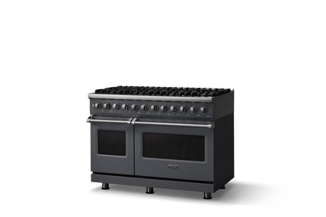 48"W. Dual Fuel Range (Burner: 8b, Finish: Cast Black, Trim: Polished Chrome, Fuel: Natural Gas)
