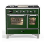 ILVE UMD40FNR3EGCLP Majestic III 40 inch Dual Fuel Range with 6 Burners and Griddle, Dual Function Burner up to 25,000 BTU (Liquid Propane, Triple Glass Door, Emerald Green, Chrome)