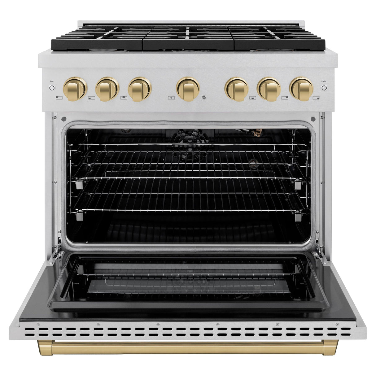 ZLINE Autograph Edition 36 in. 5.2 cu. ft. 6 Burner Gas Range with Convection Gas Oven in DuraSnow' Stainless Steel and Champagne Bronze Accents (SGRSZ-36-CB)