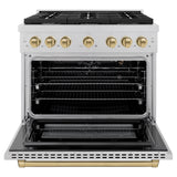ZLINE Autograph Edition 36 in. 5.2 cu. ft. 6 Burner Gas Range with Convection Gas Oven in DuraSnow' Stainless Steel and Champagne Bronze Accents (SGRSZ-36-CB)