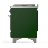 ILVE UM48FQNR3EGCLP Majestic III 48 inch Dual Fuel Range with 8 Burners and Griddle, Dual Function Burner up to 25,000 BTU (Liquid Propane, Solid Door, Emerald Green, Chrome)