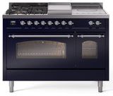 Nostalgie II 48 Inch Dual Fuel Natural Gas Freestanding Range in Blue with Chrome Trim
