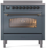 Nostalgie II 36 Inch Electric Freestanding Range in Blue Grey with Bronze Trim