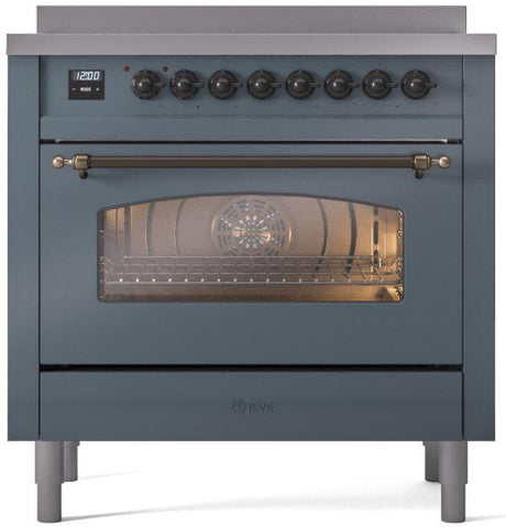 Nostalgie II 36 Inch Electric Freestanding Range in Blue Grey with Bronze Trim