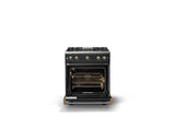 30"W. Sealed Burner Gas Range (Finish: Antique Bronze, Trim: Brushed Brass, Fuel: Natural Gas)