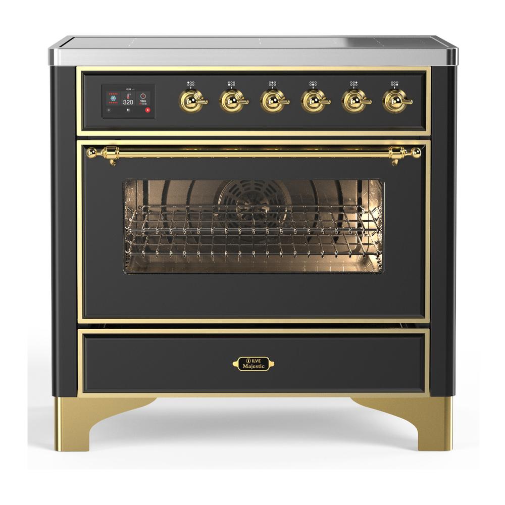 ILVE UMIB36NR3MGG Majestic III 36 inch Induction Range with 6 Elements, 3.5 cu. ft. Total Oven Capacity (Triple Glass Door, Graphite Matte, Brass)