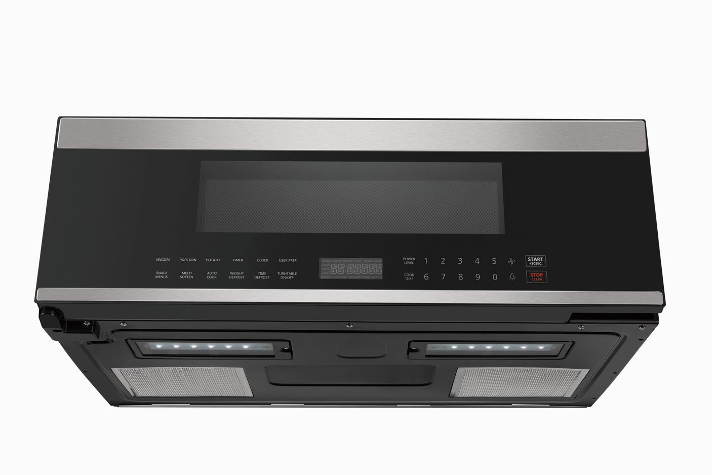 Low-Profile 30" Over-The-Range Microwave Oven in Black Glass with Stainless Steel Trim