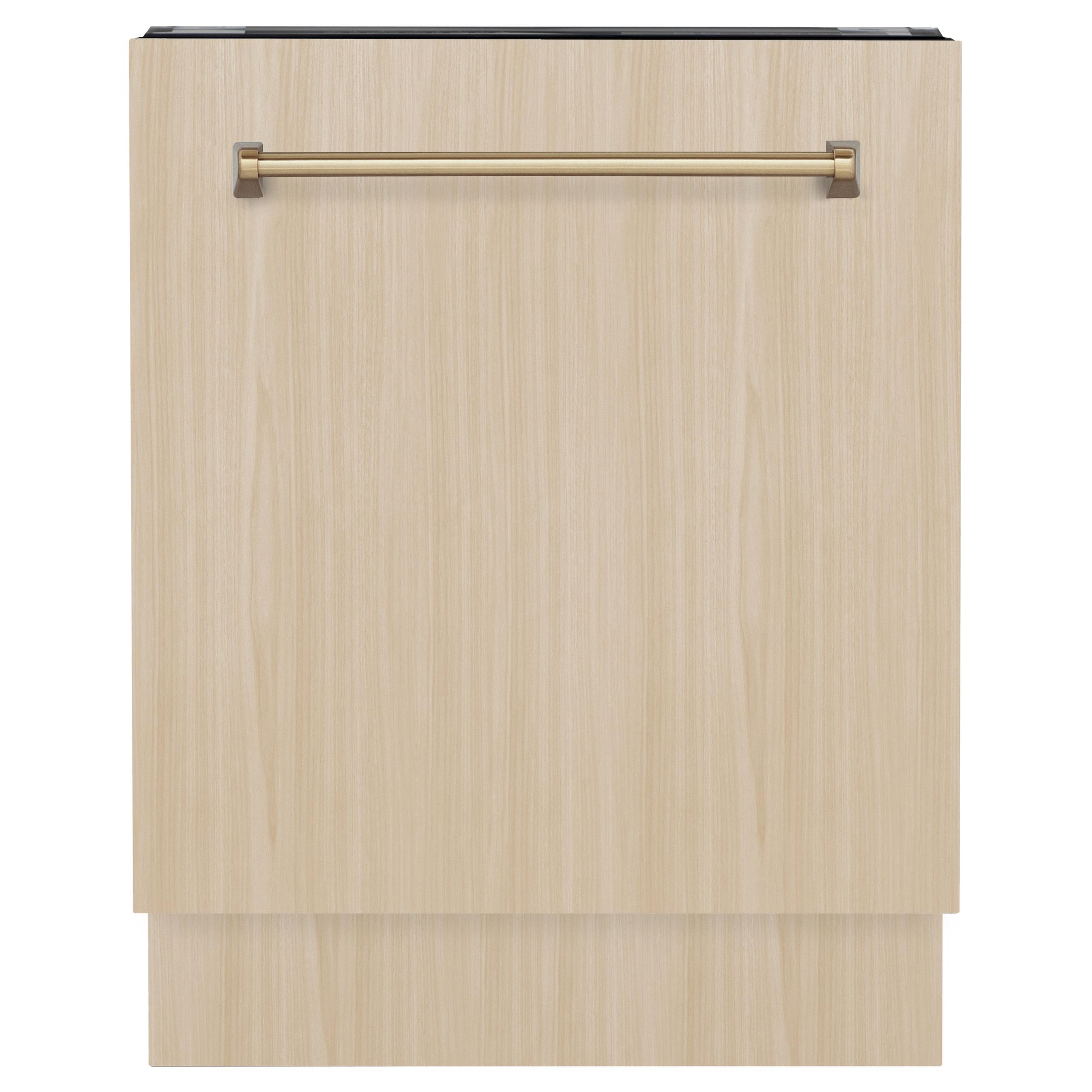 ZLINE Autograph Edition 24" Tallac Series 3rd Rack Top Control Built-In Tall Tub Dishwasher in Custom Panel Ready with Champagne Bronze Handle, 51dBa (DWVZ-24-CB)