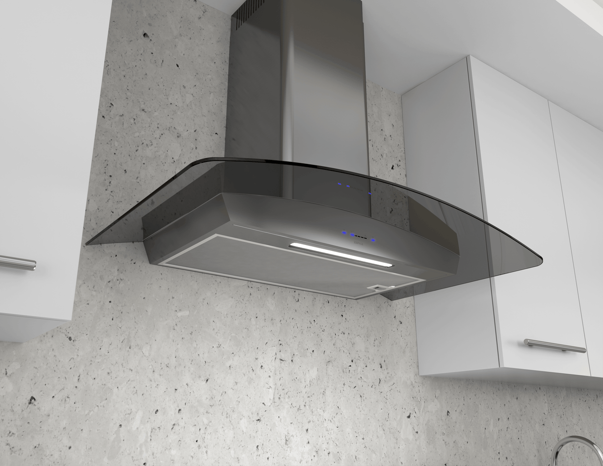 Ravenna, Wall, 30", Blk SS+Gray Glass, ACT, LED