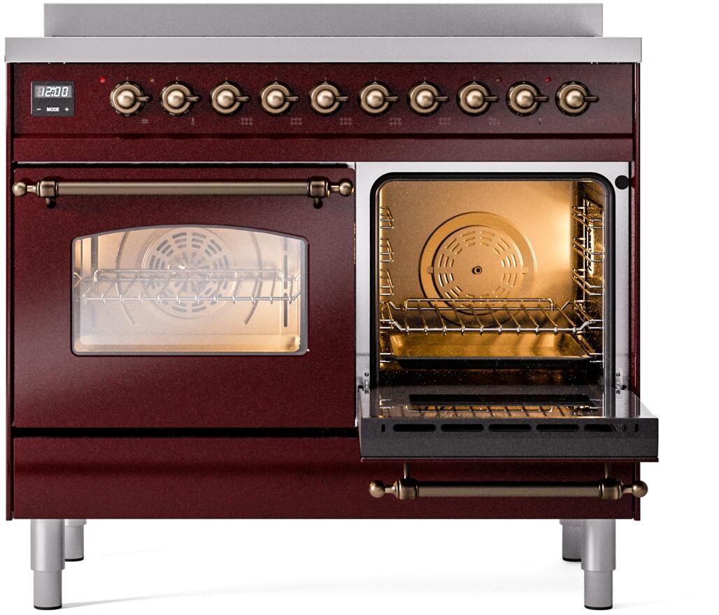 Nostalgie II 40 Inch Electric Freestanding Range in Burgundy with Bronze Trim