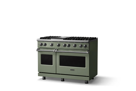 48"W. Sealed Burner Gas Range (Burner: 6g, Finish: Eucalyptus, Trim: Polished Chrome, Fuel: Natural Gas)