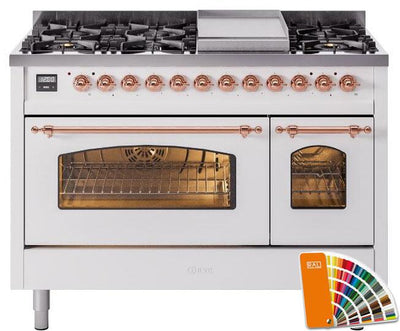 Nostalgie II 48 Inch Dual Fuel Natural Gas Freestanding Range in RAL Custom Color with Copper Trim
