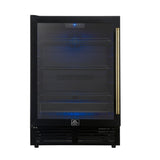 Forno Frescolino 24 Inch Beverage Cooler, Black with Antique Brass Handles, with LED Lighting, Triple Glass Door, 188 Can Capacity, Built-In or Freestanding