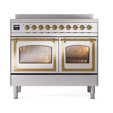 ILVE UNDI406NMPSSG Nostalgie II Noblesse 40 inch Induction Range (Triple Glass Door, Stainless Steel, Brass)