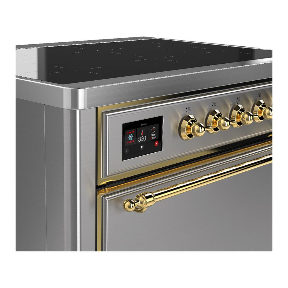 ILVE UMIB36QNR3SSG Majestic III 36 inch Induction Range with 6 Elements, 3.5 cu. ft. Total Oven Capacity (Solid Door, Stainless Steel, Brass)