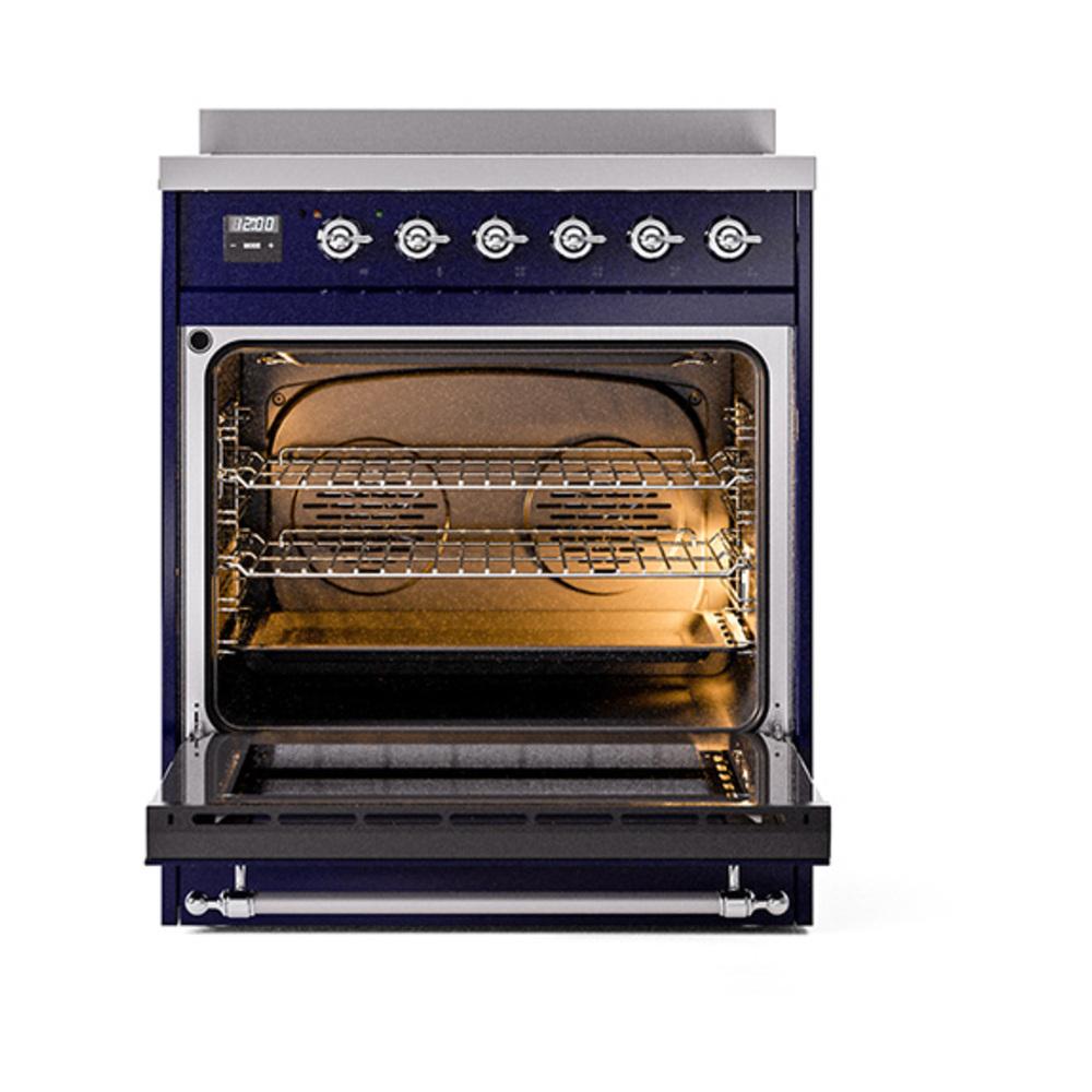 ILVE UNI304NMPMBC Nostalgie II Noblesse 30 inch Induction Range (Triple Glass Door, Midnight Blue, Chrome)