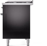 Nostalgie II 48 Inch Dual Fuel Natural Gas Freestanding Range in Glossy Black with Chrome Trim