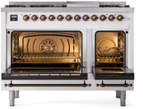 Nostalgie II 48 Inch Dual Fuel Liquid Propane Freestanding Range in White with Bronze Trim