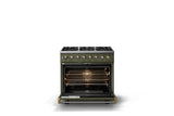 36"W. Dual Fuel Range (Burner: 6b, Finish: Martini, Trim: Brushed Brass, Fuel: Natural Gas)